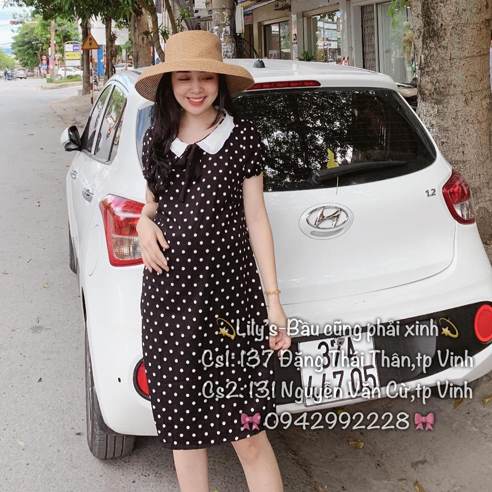 Váy bầu chấm bi cổ bèo mới