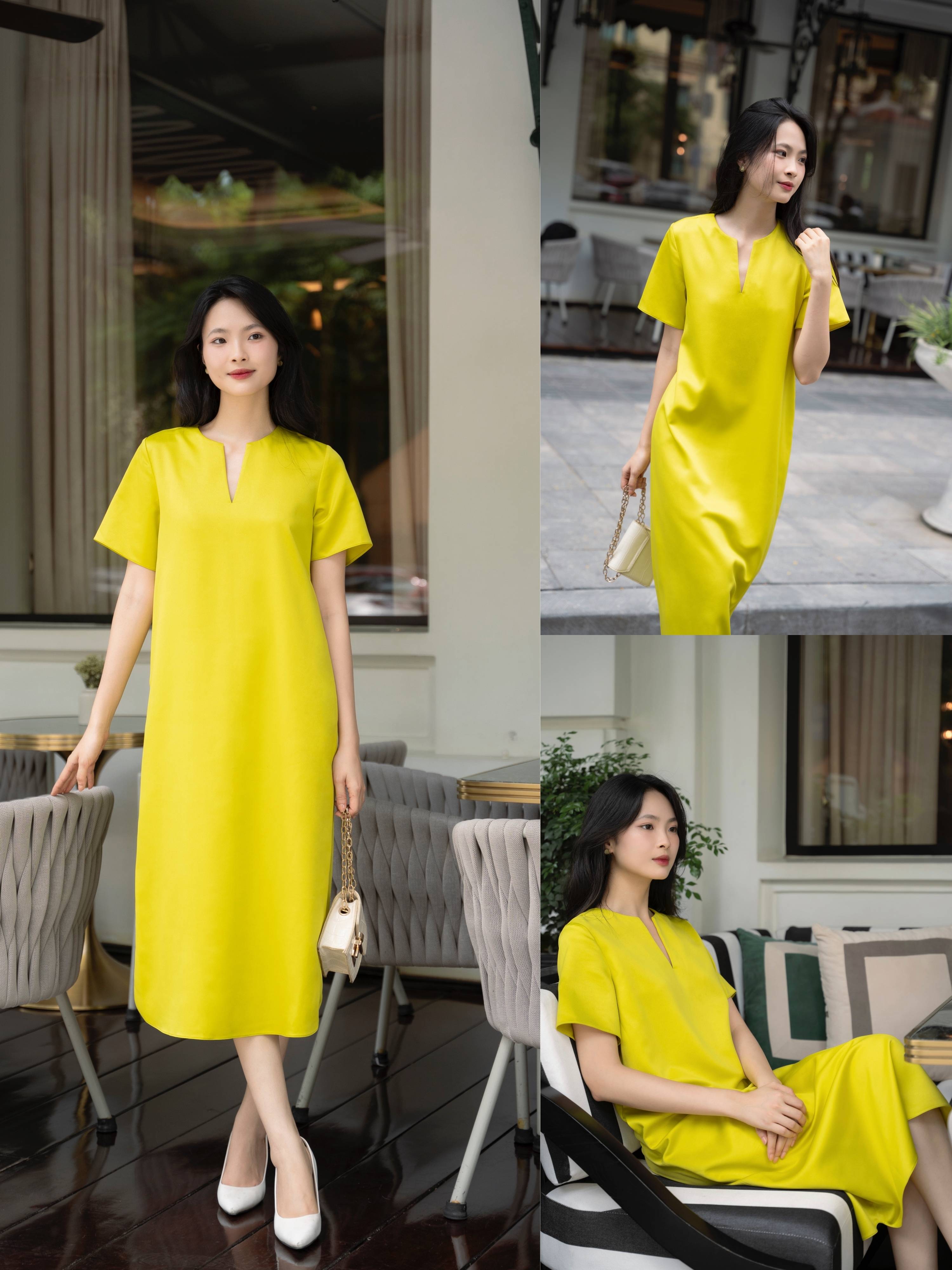 Đầm lụa hai da Mauve Y Neck dress