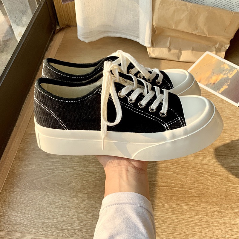 Giày thể thao nữ kiểu dáng basic độn đế 4cm 2 màu đen, trắng cực đẹp, giày nữ mẫu mới đi học, đi làm hottrend 2022