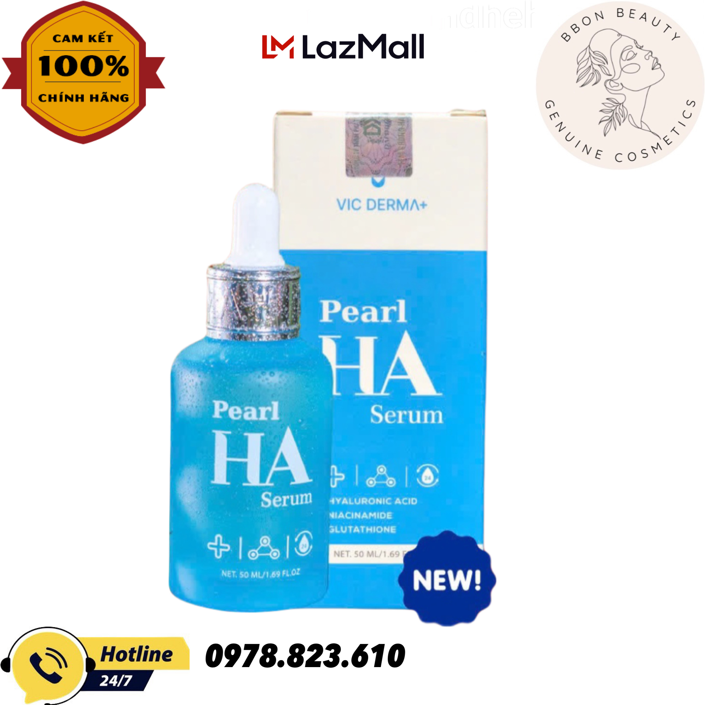Serum Vicderma HA Pearl Cấp Ẩm Phục Hồi 50ml ( Mẫu mới ) - BBon Beauty Chính hãng