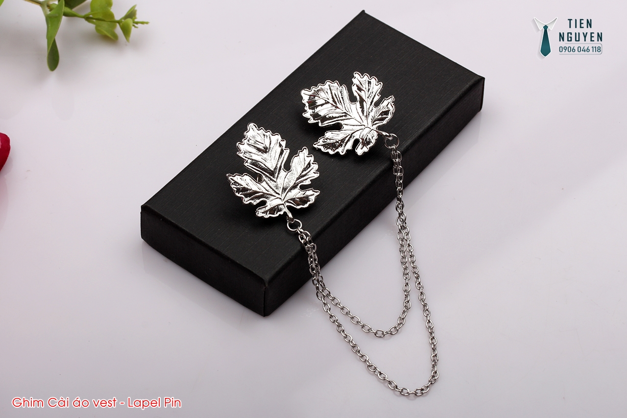 Ghim cài áo vest - lapel Pin, ghim lá đôi xích tặng kèm hộp Full box đủ màu
