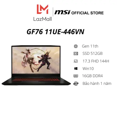 Laptop MSI Gaming Katana GF76 11UE-446VN (i7-11800H Gen 11th | 16 GB DDR4 | SSD 512GB PCIe | VGA RTX 3060 6GB GDDR6 | 17.3 FHD IPS 144Hz | Win11|Black) - Hàng Chính hãng - Bảo hành 1 năm