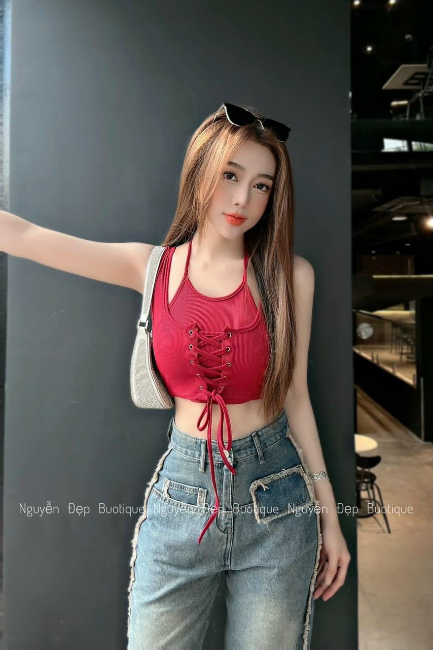[Mới] Sét Áo Yếm Croptop Xỏ Chéo Dây Cổ Yếm