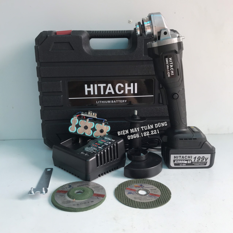 Máy mài pin Hitachi 199V - 2 PIN 32000mAh - Động cơ không than - 100% Đồng TẶNG 1 ĐÁ MÀI + 1 ĐÁ CẮT