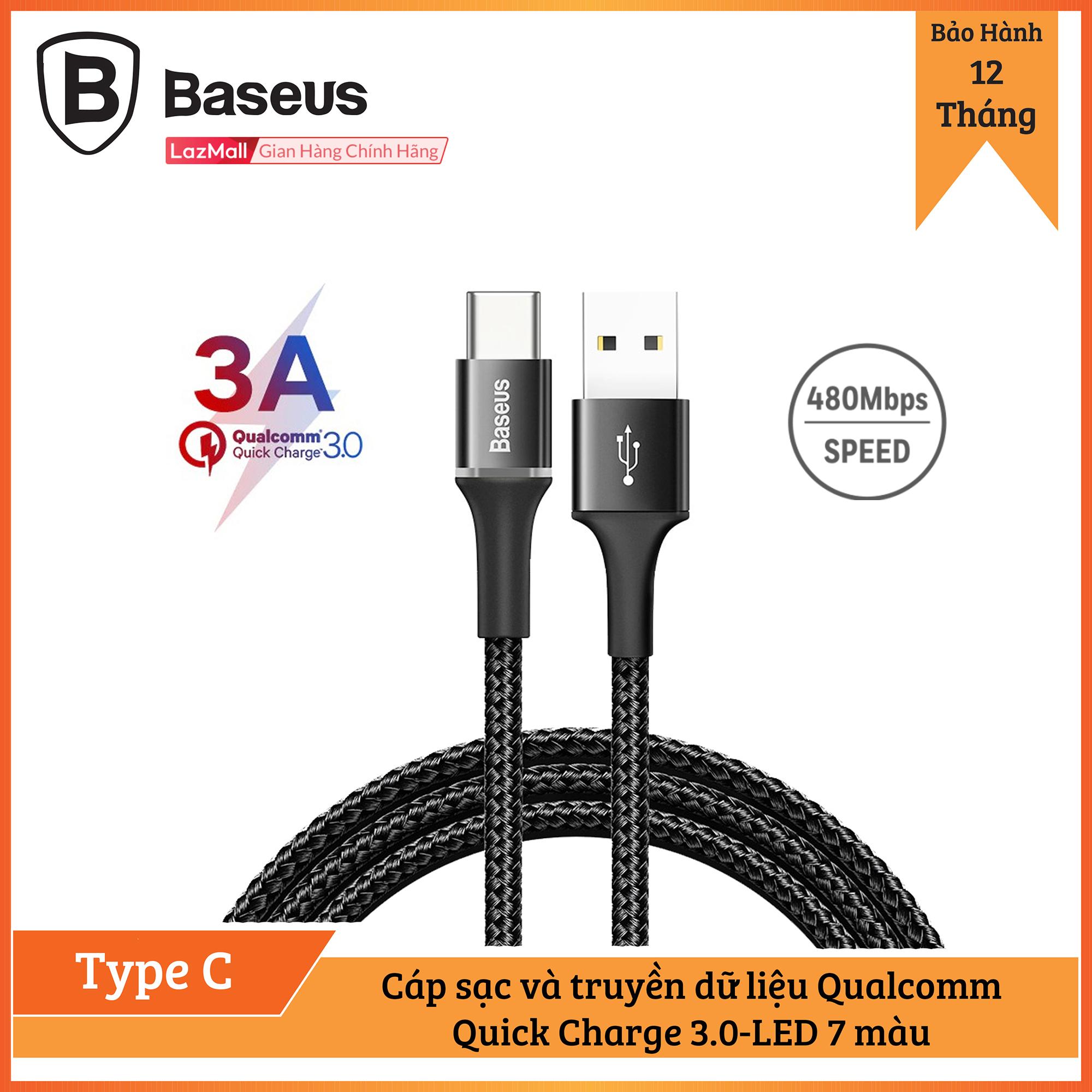 Cáp sạc nhanh Halo Data Type C cho Samsung S8/9 Note 8/9 Huawei Xiaomi (hỗ trợ sạc nhanh Quick Charge 3.0 LED Light indicator)