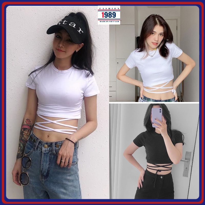 (ảnh thật) Áo croptop nữ 🍀 áo nữ dáng ngắn đan chéo , áo phông nữ hàn quốc ,sumo1986 chất thun lạnh co dãn mát , phhong cách trẻ trung năng đông, áo crooptop  nữ siêu rẻ , áo  kieur nữ , áo thun nữ , áo nữ áo dáng ngắn nữ