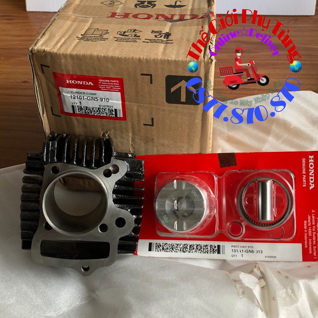 Bộ nòng Piston bạc Dream thái zin chính hãng Honda Indonesia nhập khẩu - 12101-GN5-910/ 131A1-GN5-913