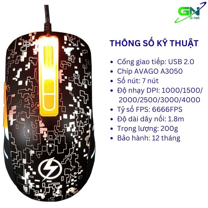 Chuột game có dây Lightning GX689S 4000DPI