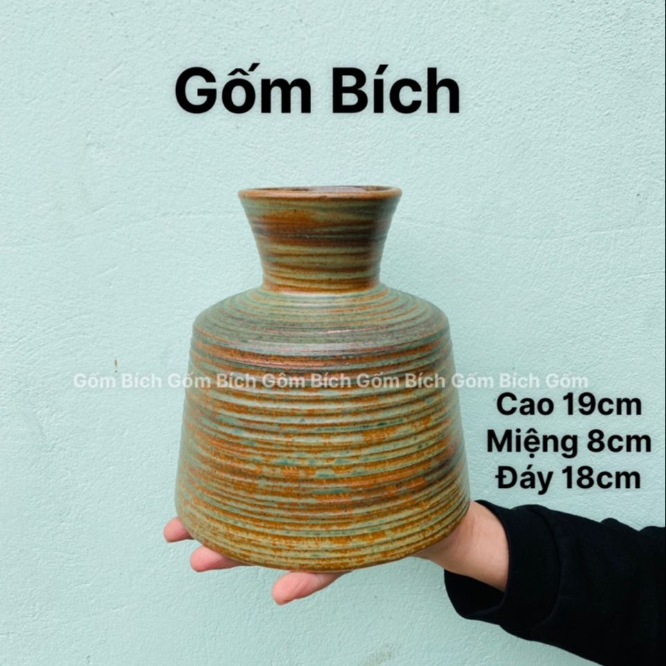 Bình hoa lọ hoa để bàn dáng đầm vuông nhỏ gốm bát tràng - gốm bích
