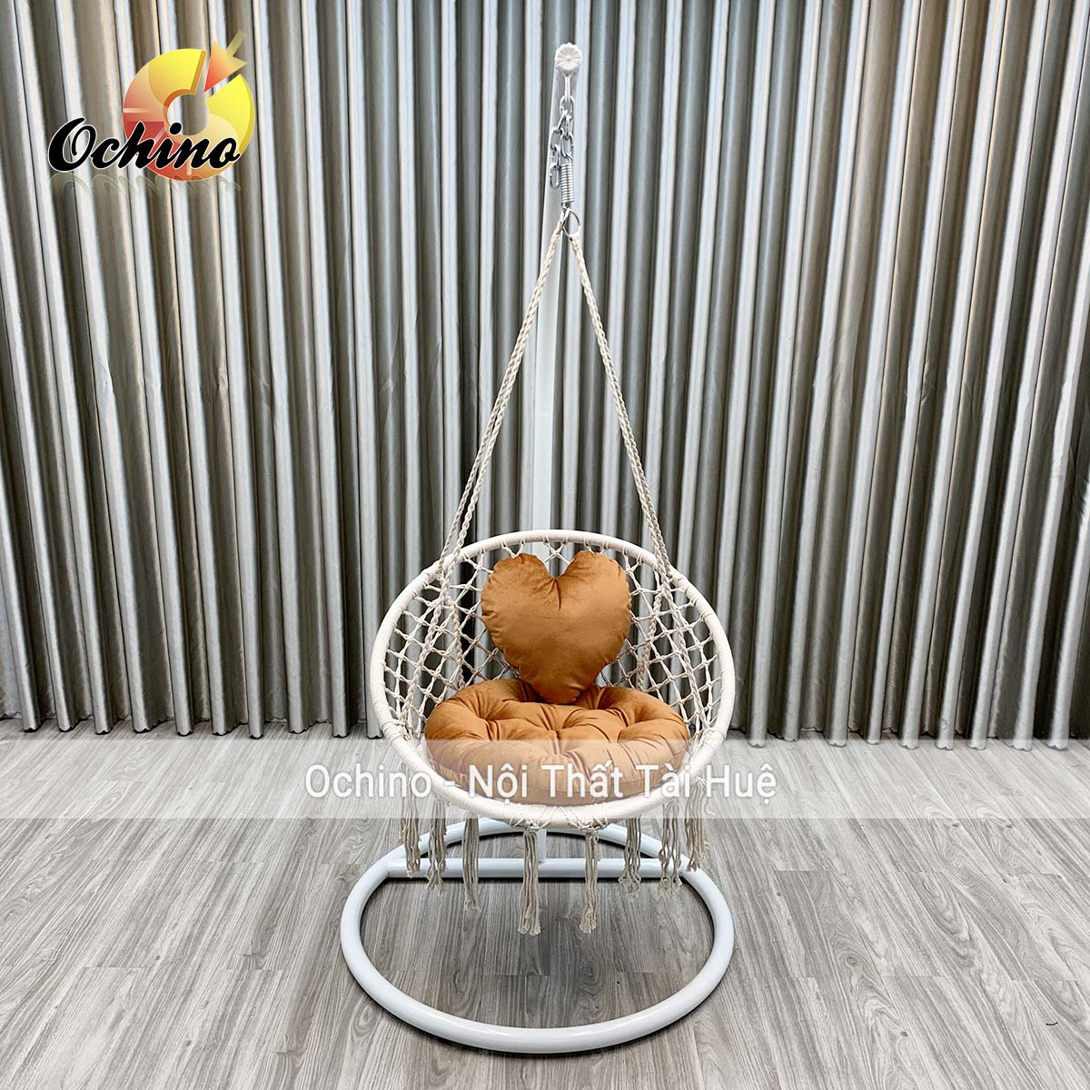( FREE SHIP ) Xích Đu Macrame Bắc Âu Đan Dây (Gồm cả Cần Treo và Đệm Gối trái tim)