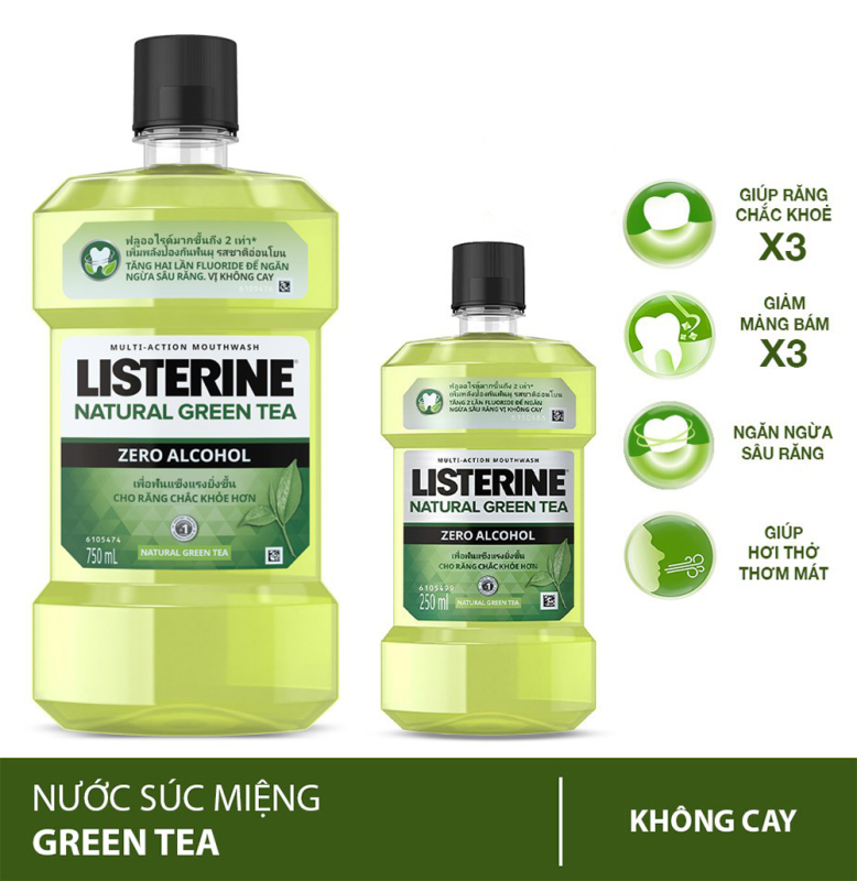 Nước Súc Miệng Trà Xanh Listerine Natural Green Tea Zero Alcohol 250ml-750ml