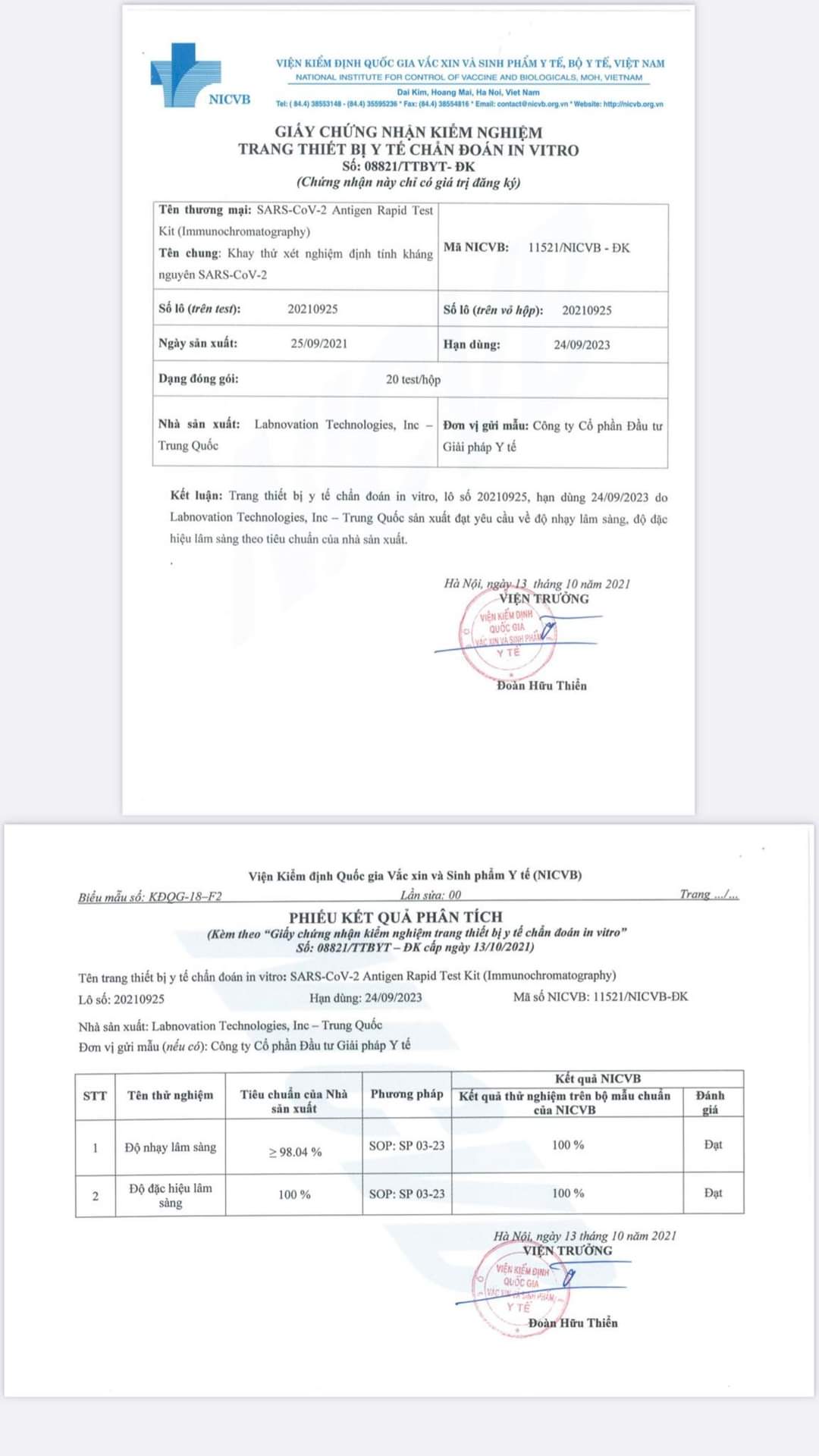 Combo 10 bộ kit test nhanh covid 19 LABNOVATION công nghệ đức