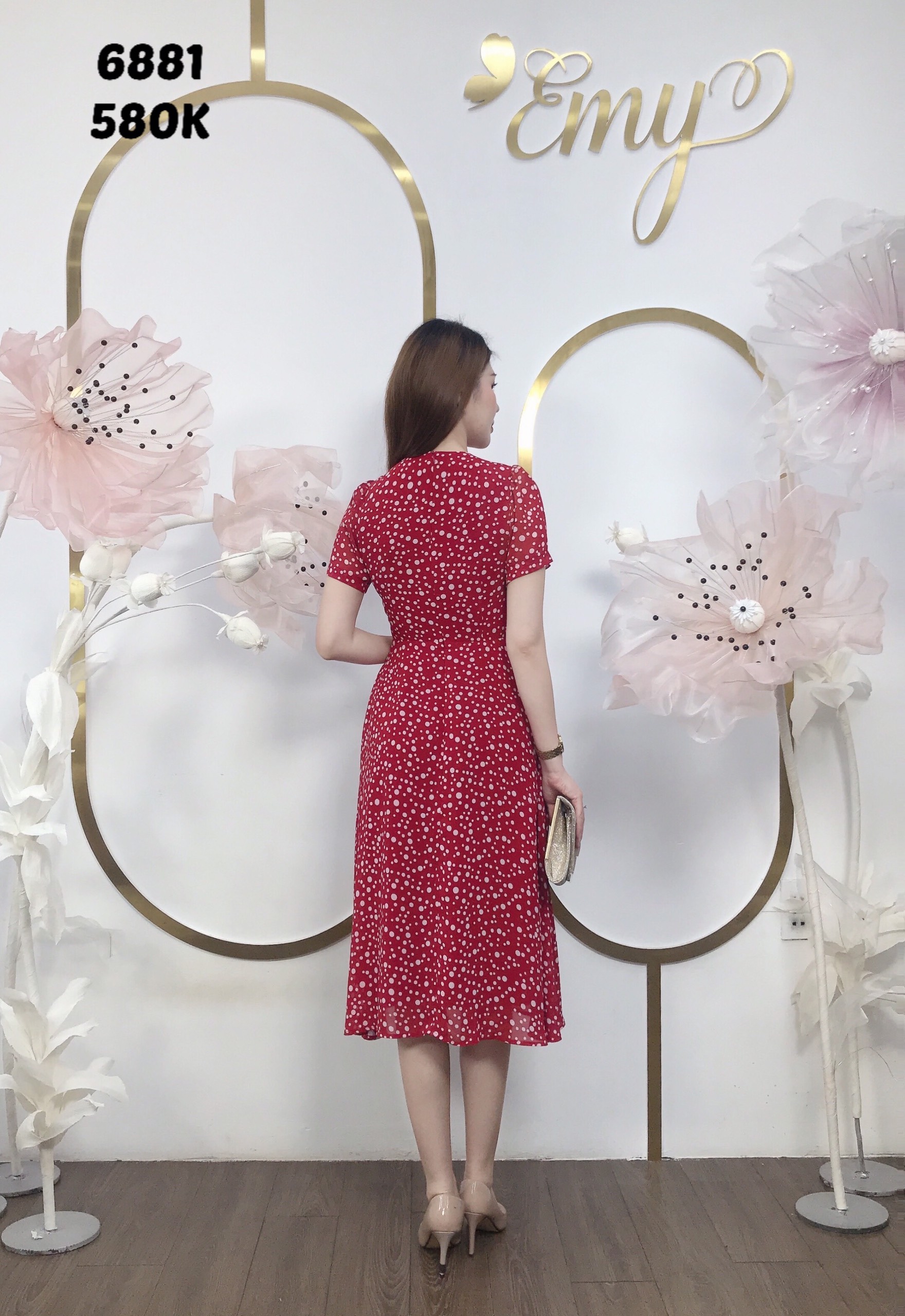 Đầm EMY EM6881 Xoè Đỏ Chấm Bi