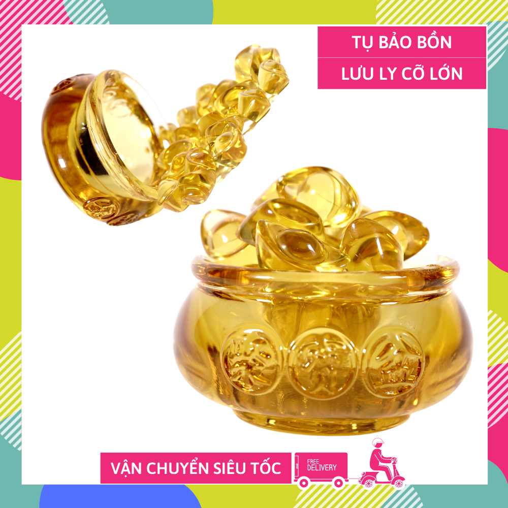 Tụ Bảo Bồn tài lộc, hủ vàng chiêu tài nạp lộc linh ứng - Bát 8cm + 20 thỏi vàng 2,5cm