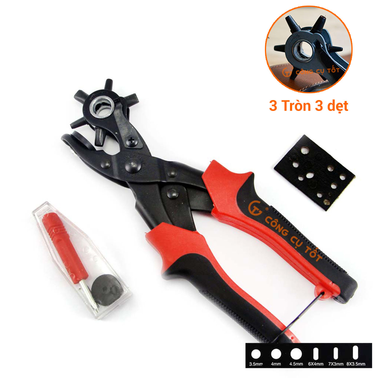 Kìm bấm lỗ thắt lưng, lỗ da 3 tròn 3 dẹt