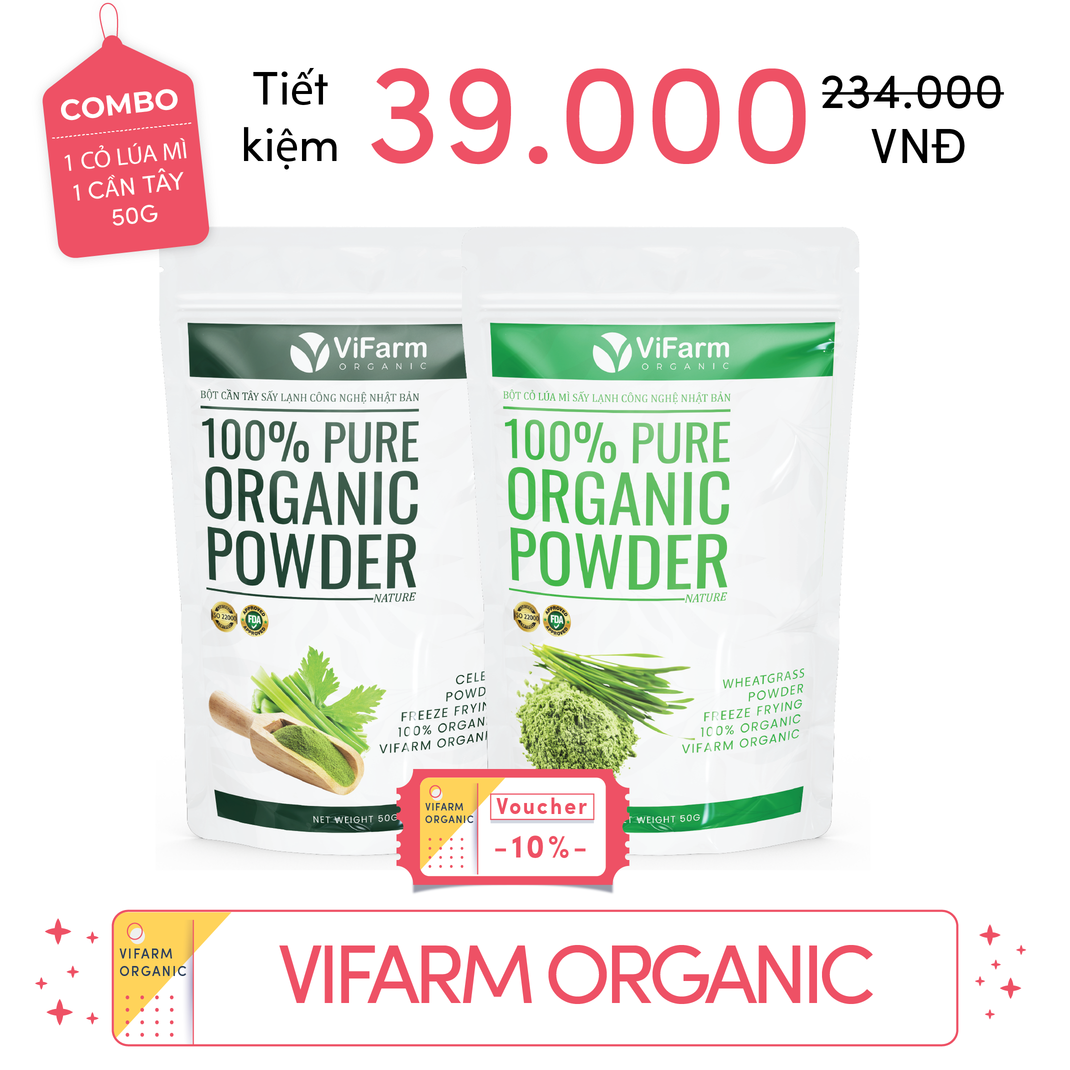 Bột Cỏ Lúa Mì Nguyên Chất ViFarm 50g