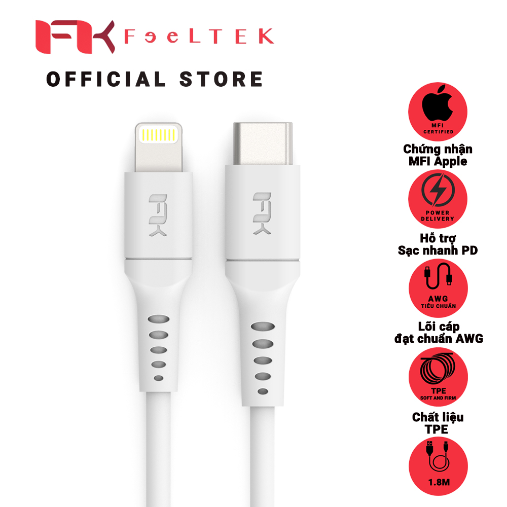 Cáp sạc USB-C to Lightning Cable Feeltek - Màu trắng