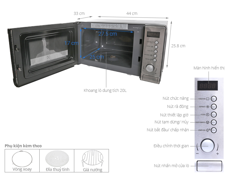 Lò vi sóng Electrolux EMS2027GX 20 lít (Hàng bỏ mẫu, bảo hành chính hãng 24 tháng)