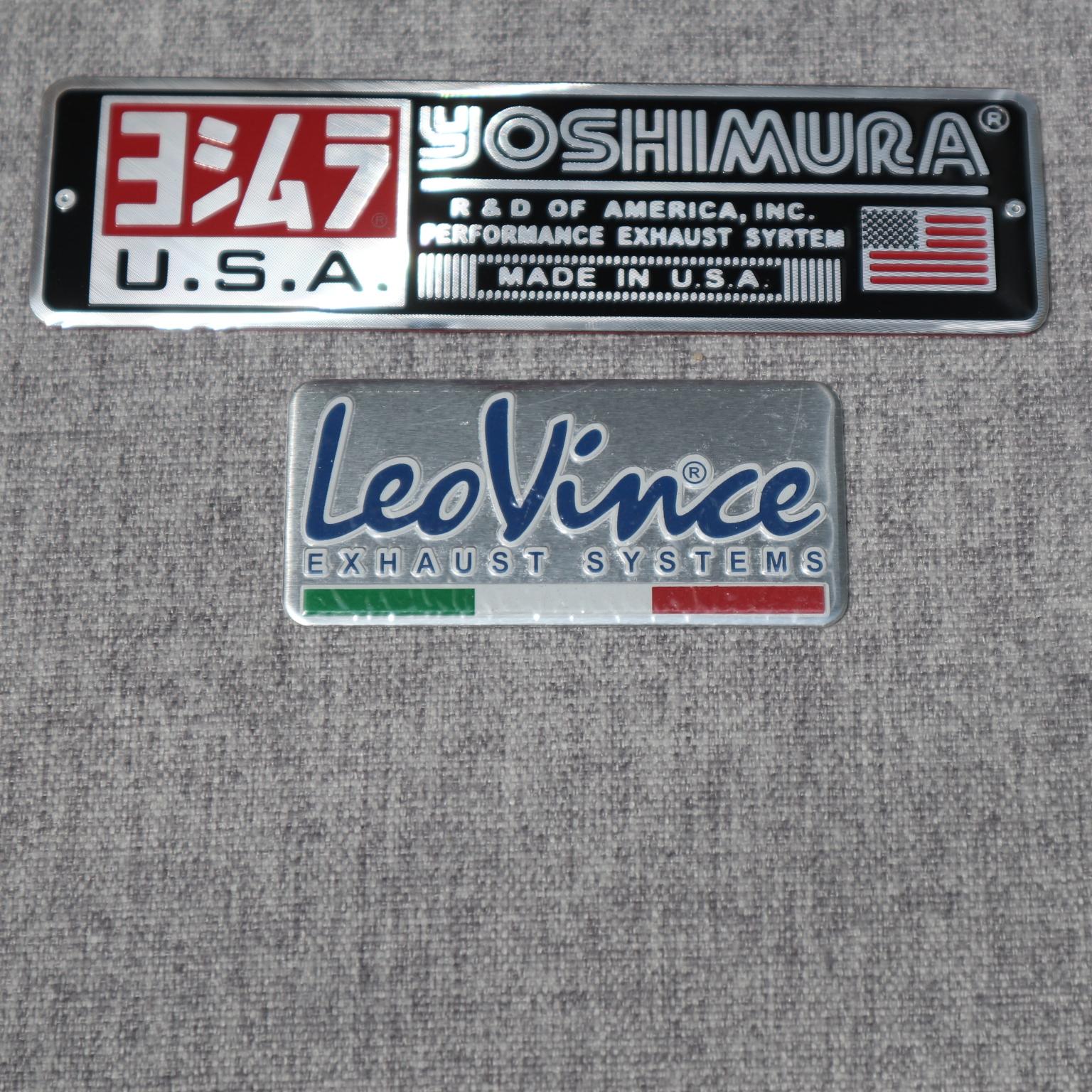 COMBO 2 TEM NHÔM DÁN PÔ XE, GẤP XE LOGO YOSHIMURA VÀ LOGO LEOVINCE KEO 3M DÍNH NHƯ KEO DÍNH CHUỘT MẪU MỚI