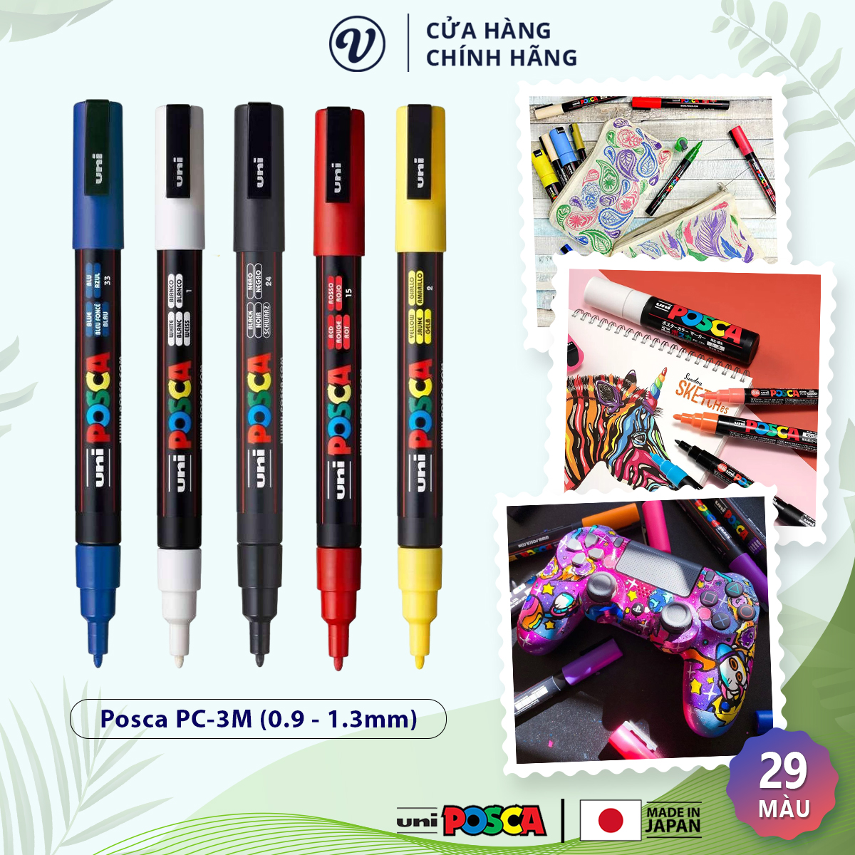 Bút sơn nước vẽ đa chất liệu Uni Posca PC-3M - Ngòi (0.9 - 1.3mm)