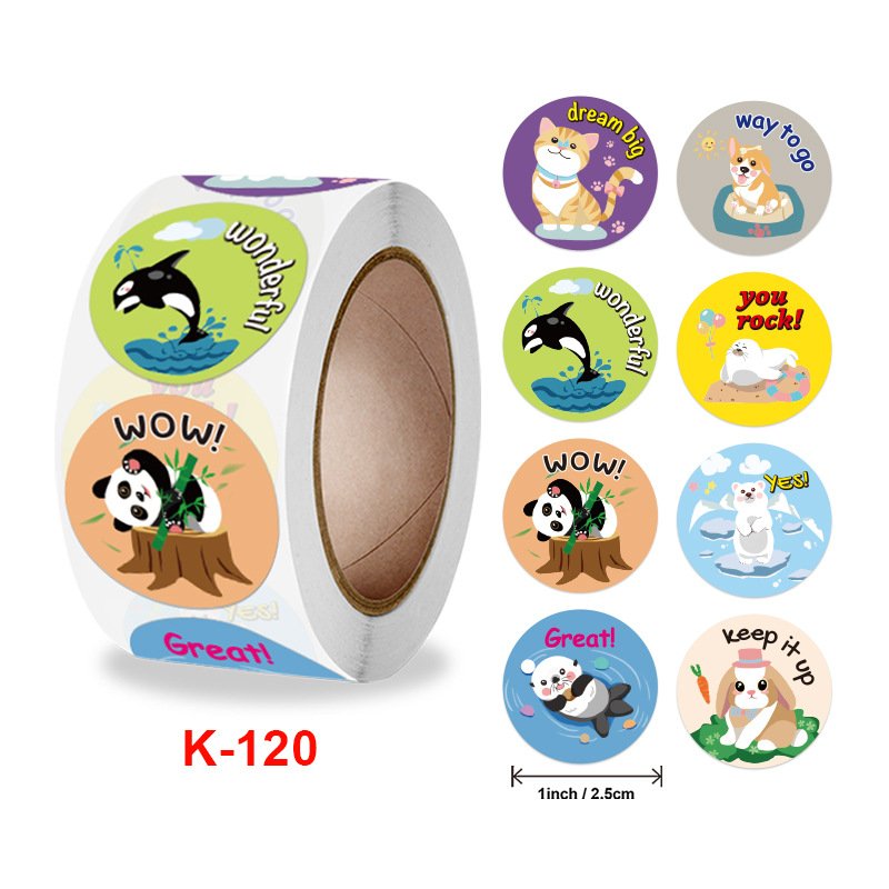 Cuộn 500 tem Sticker Khen thưởng hình thú cho bé - 2.5cm