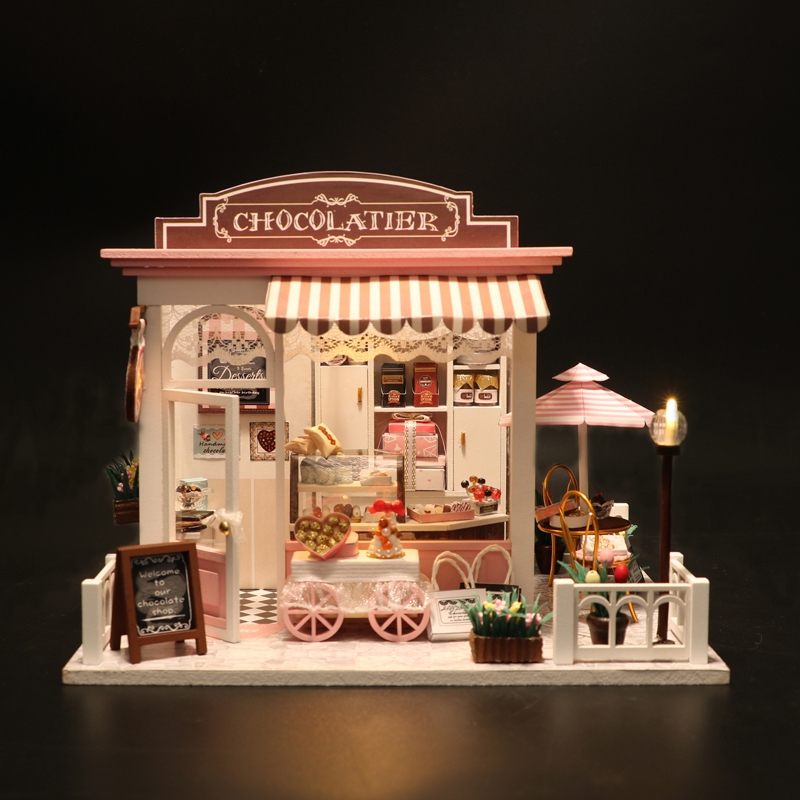 Mô hình nhà gỗ diy tự lắp ráp: tiệm bánh kẹo chocolate