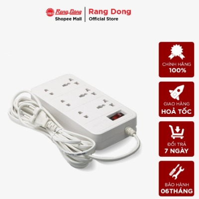 Ổ cắm kéo dài nhiều ổ dây 2m và 5m rạng đông - model: oc06 6c/2m/10a