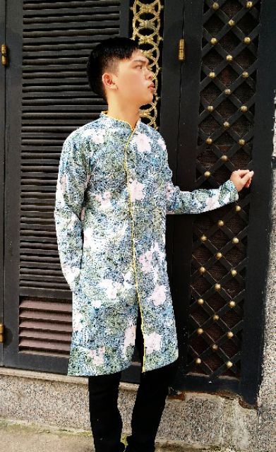 Áo dài cách tân nam vải gấm