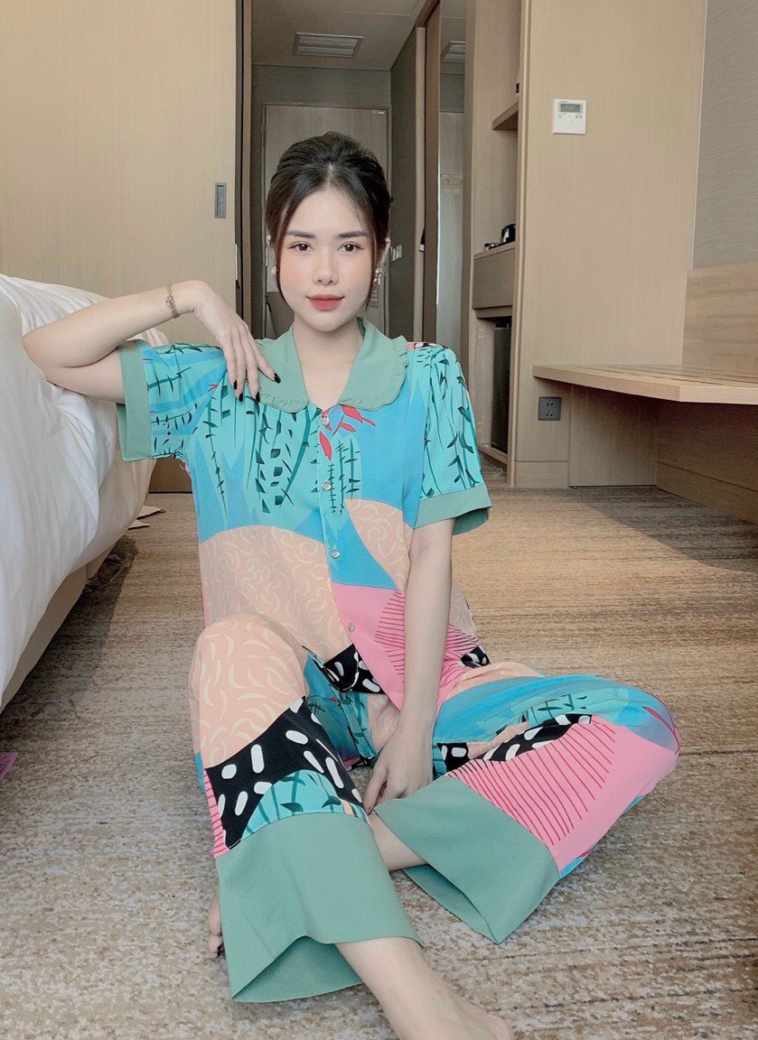 PIJAMA tay ngắn cổ bèo mango tiểu thư
