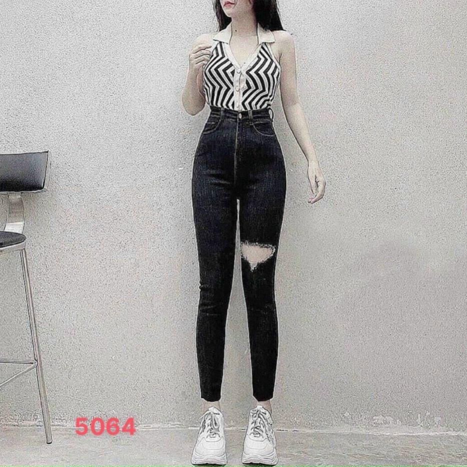 [Kèm Hình Thật] Quần Jean Nữ lưng cao skinny tôn dáng trẻ trung, Quần Bò Nữ rách chất jeans co giãn thời trang Saka Fashion - QJN5064