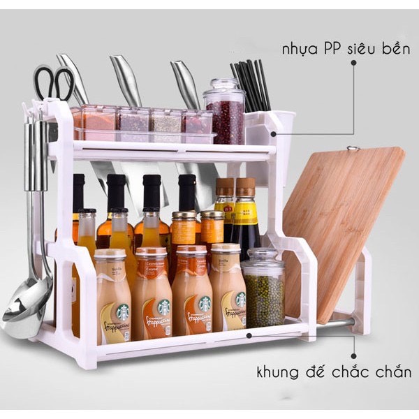 KỆ GIA VỊ CHỮ H CÓ CHỖ ĐỂ THỚT