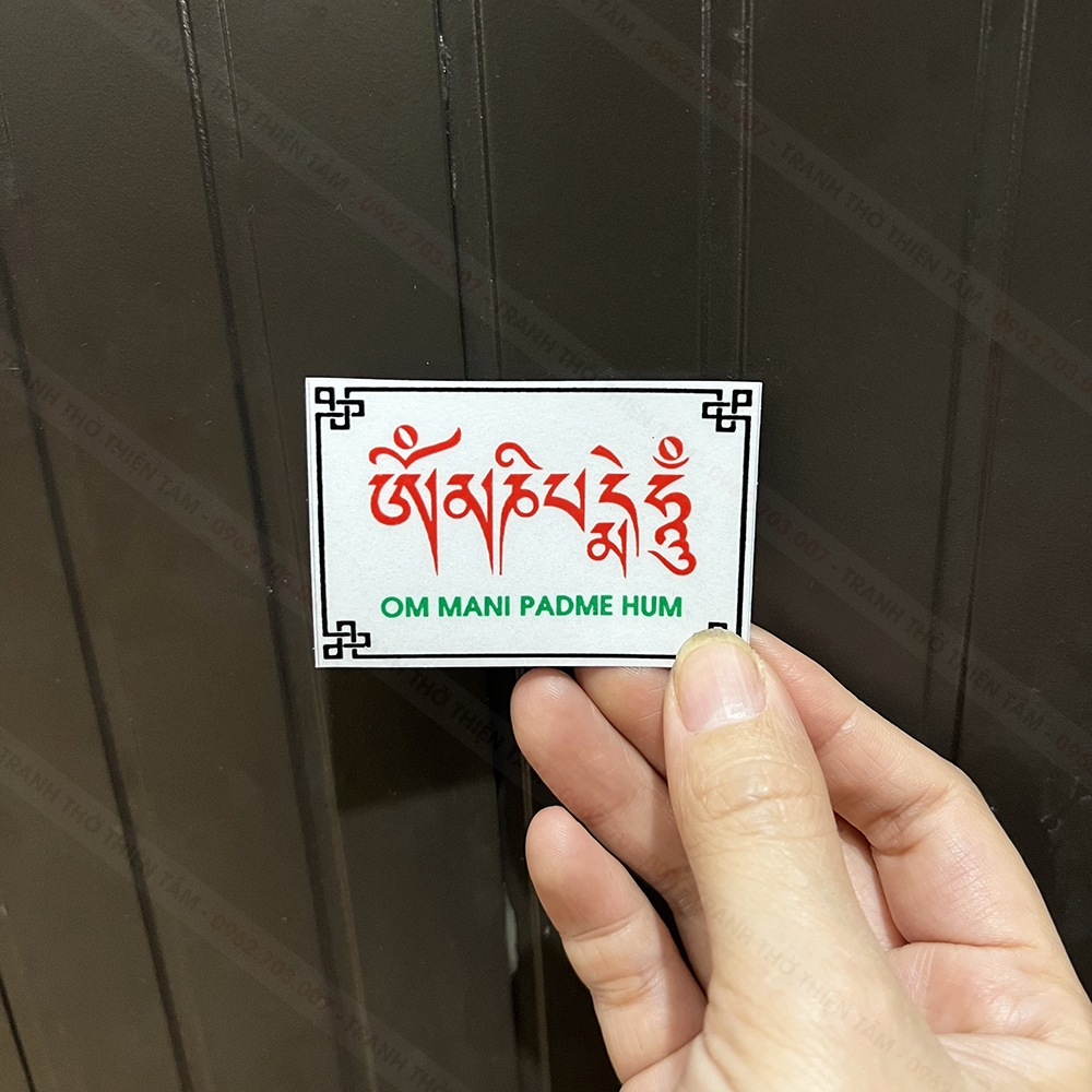 Miếng dán chữ Om Mani Padme Hum bằng decal trong suốt, không thấm nước
