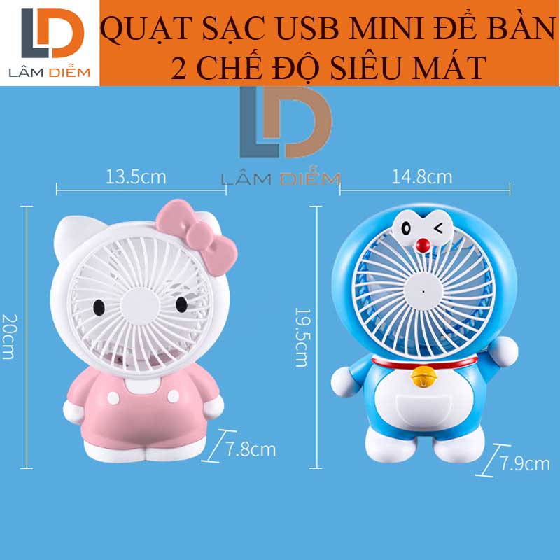 Quạt để bàn sạc usb 2 chế độ siêu mát đôrêmon kitty