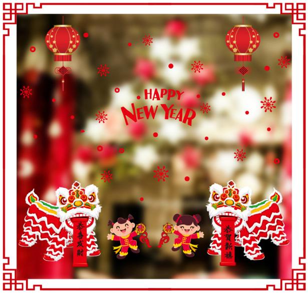 [HCM]Decal Trang Trí Tết - LÂN SƯ RỒNG Múa Chào Xuân