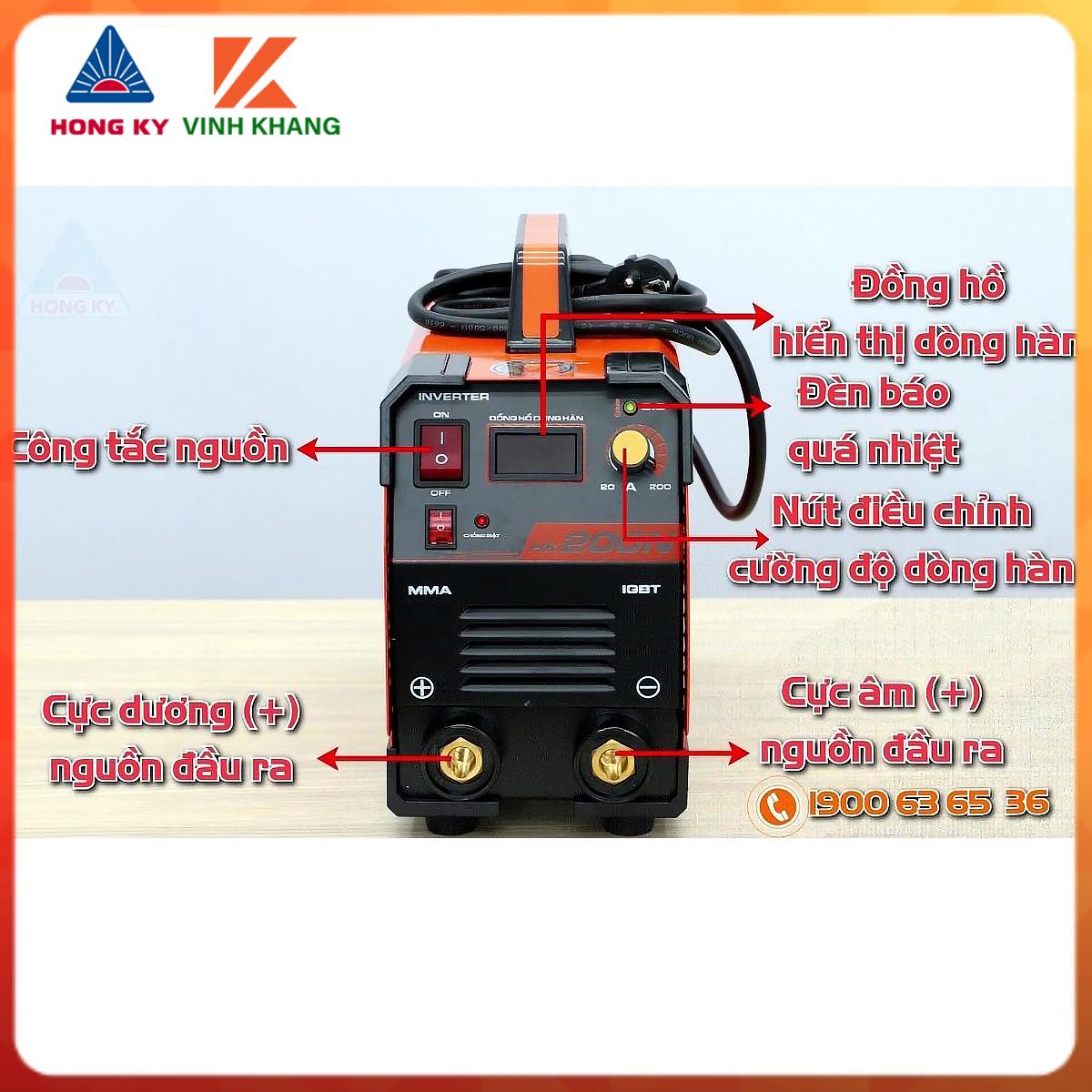may han hong ky HK 200N, máy hàn điện công nghệ inverter IGBT, chống giật, Tự ngăt khi quá tải quá nhiệt, dễ mồi lửa hơn