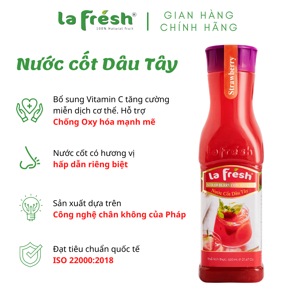 Nước Cốt Dâu Tây Lafresh Đà Lạt Chai 650ml