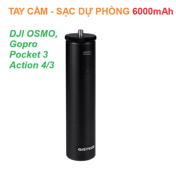 Sạc dự phòng osmo pocket 3 , action 4/3 Gopro 12/11/10 kiêm tay cầm dung lượng 6000mah