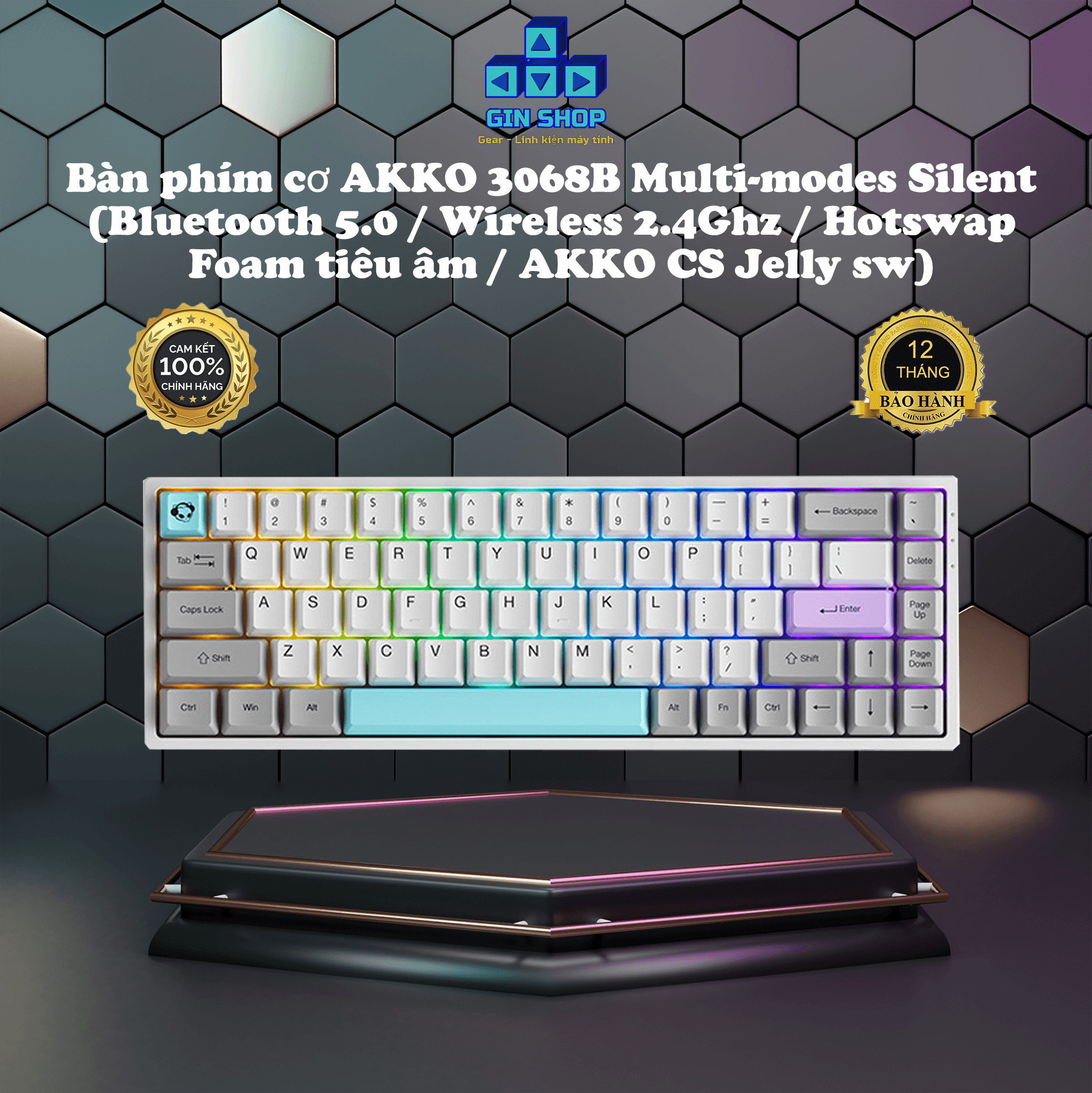 Bàn Phím Cơ Silent | Top bán chạy Lazada Shopee Sendo Tiki 64 Bàn phím cơ AKKO 3068B Multi-modes Silent (Bluetooth 5.0 / Wireless 2.4Ghz / Hotswap / Foam tiêu âm / AKKO CS Jelly sw)