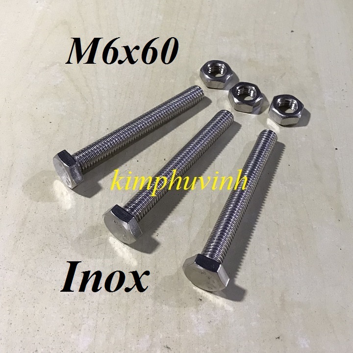 10 bộ - m6x60mm bulong inox - bulon inox 6li - ốc inox 6li