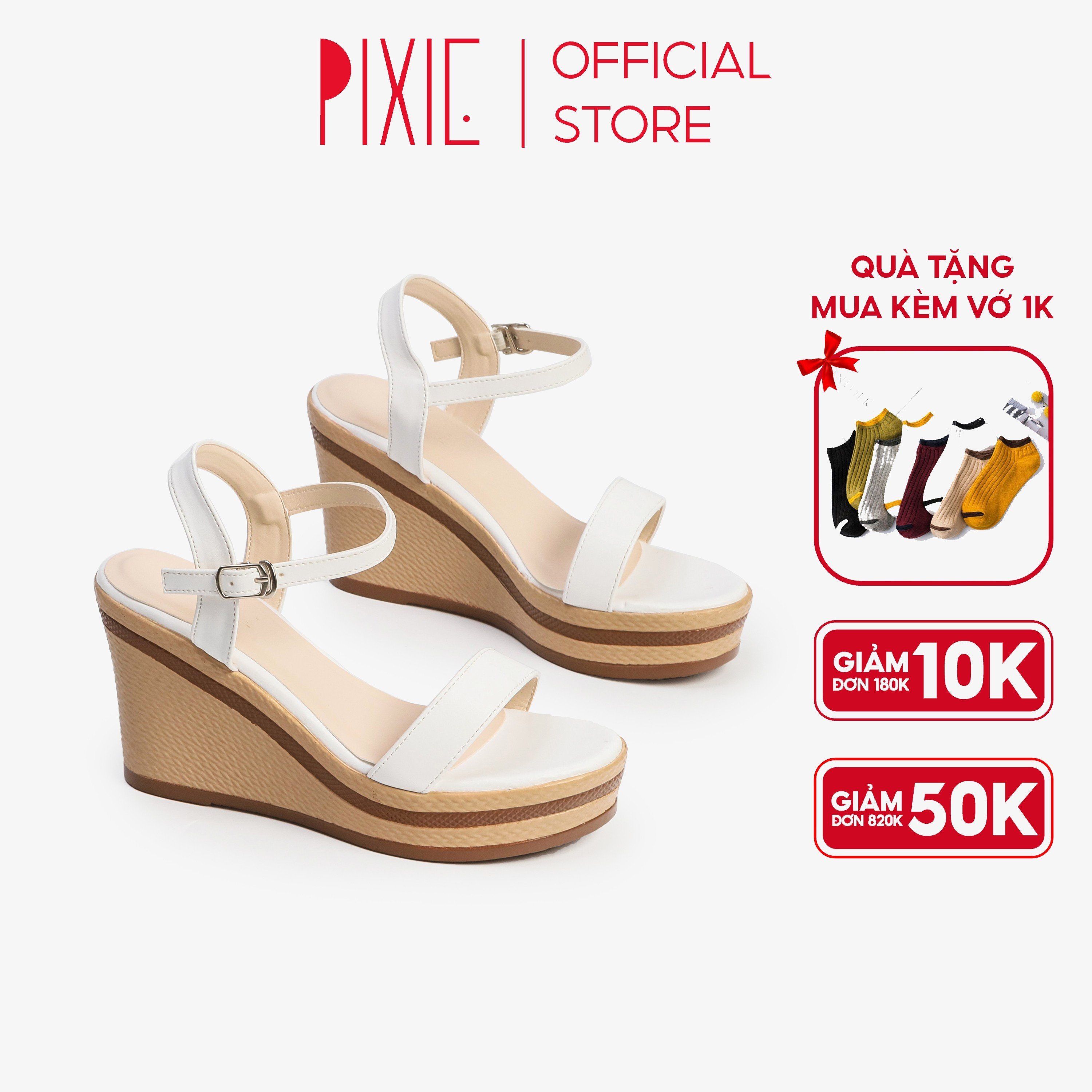 Giày Sandal Đế Xuồng 9cm Quai Ngang Pixie H100