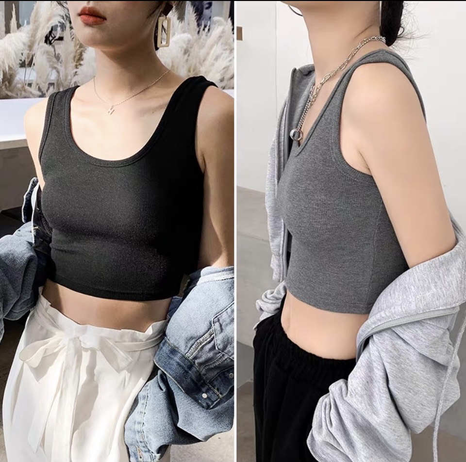 Áo croptop nữ ôm body cổ chữ U co dãn