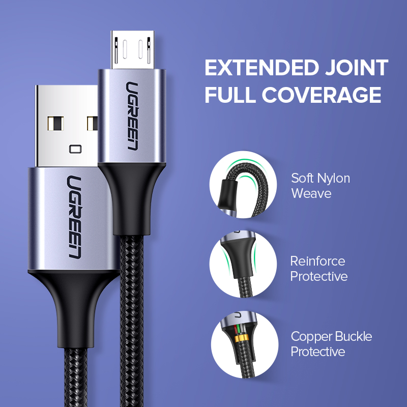 UGREEN Micro USB Cable 3A Nylon Braided Fast Charging Data Cable Wire Cord for Samsung Huawei Xiaomi  Android Mobile Phone