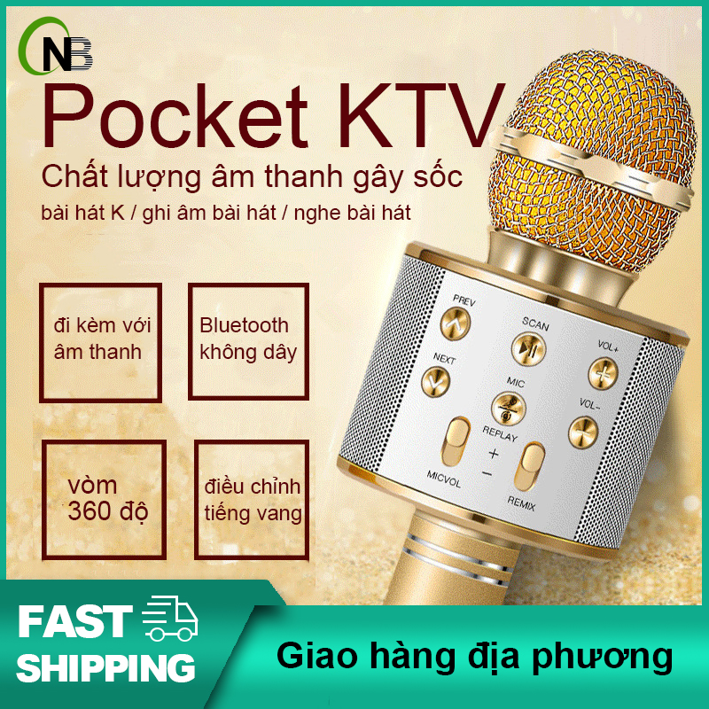 Hot Giảm Mic Hát karaoke kết nối Bluetooth không dây WS-858L, micro không dây, micro karaoke bluetooth, micro live stream, micro không dây bluetooth Đèn Led theo nhạc