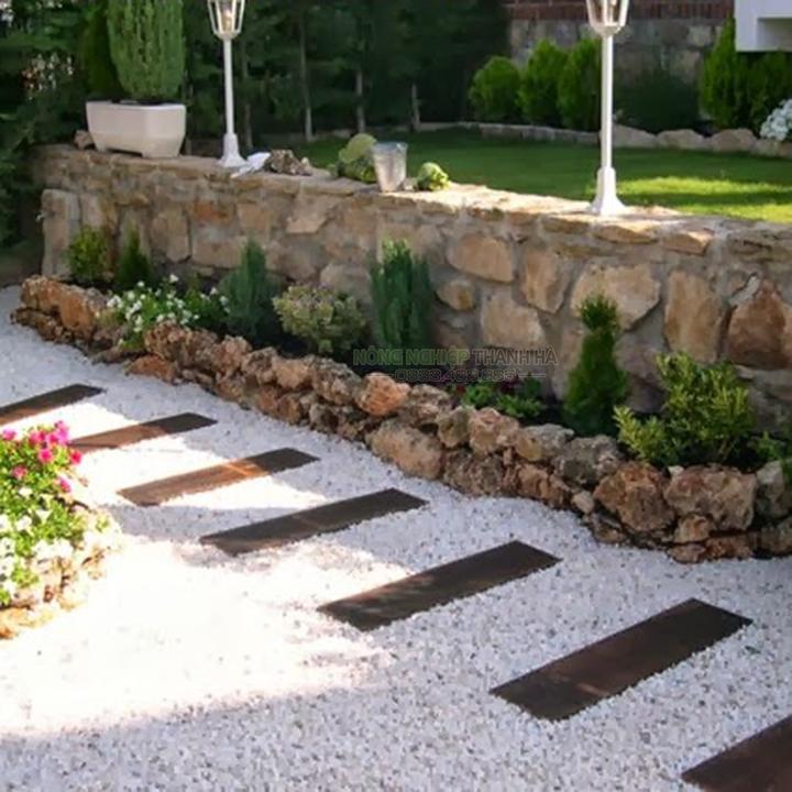 Sỏi trắng trang trí sân vườn kích thước 2x3cm