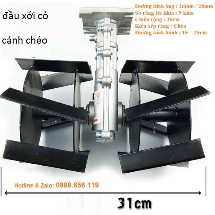 đầu xới đất lắp cho máy cắt cỏ bánh lồng chéo