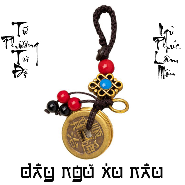 Dây Xu Ngũ Đế Trang Trí Móc Khóa  ( Dây Móc Khóa Đồng Tiền Treo Balo, Cầu Tài Lộc, May Mắn, Phong Thủy...) | PKB025