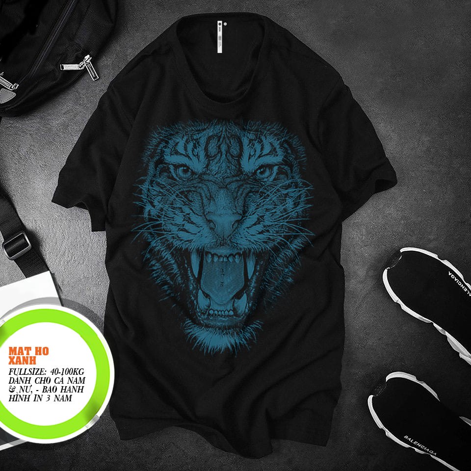 Size [s-7XL] -tiger print men women Black T-shirt