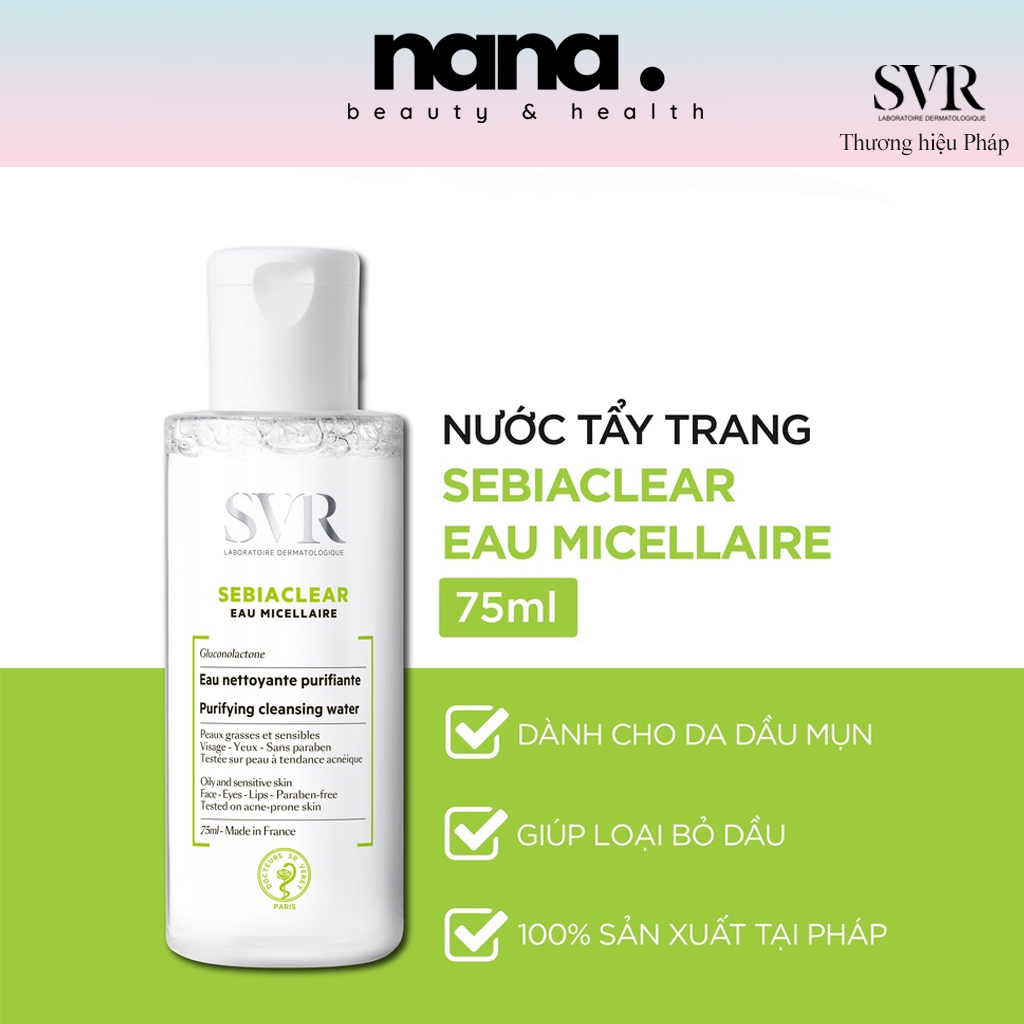 Nước làm sạch da, tẩy trang và giúp loại bỏ dầu cho da svr sebiaclear eau micellaire 75ml