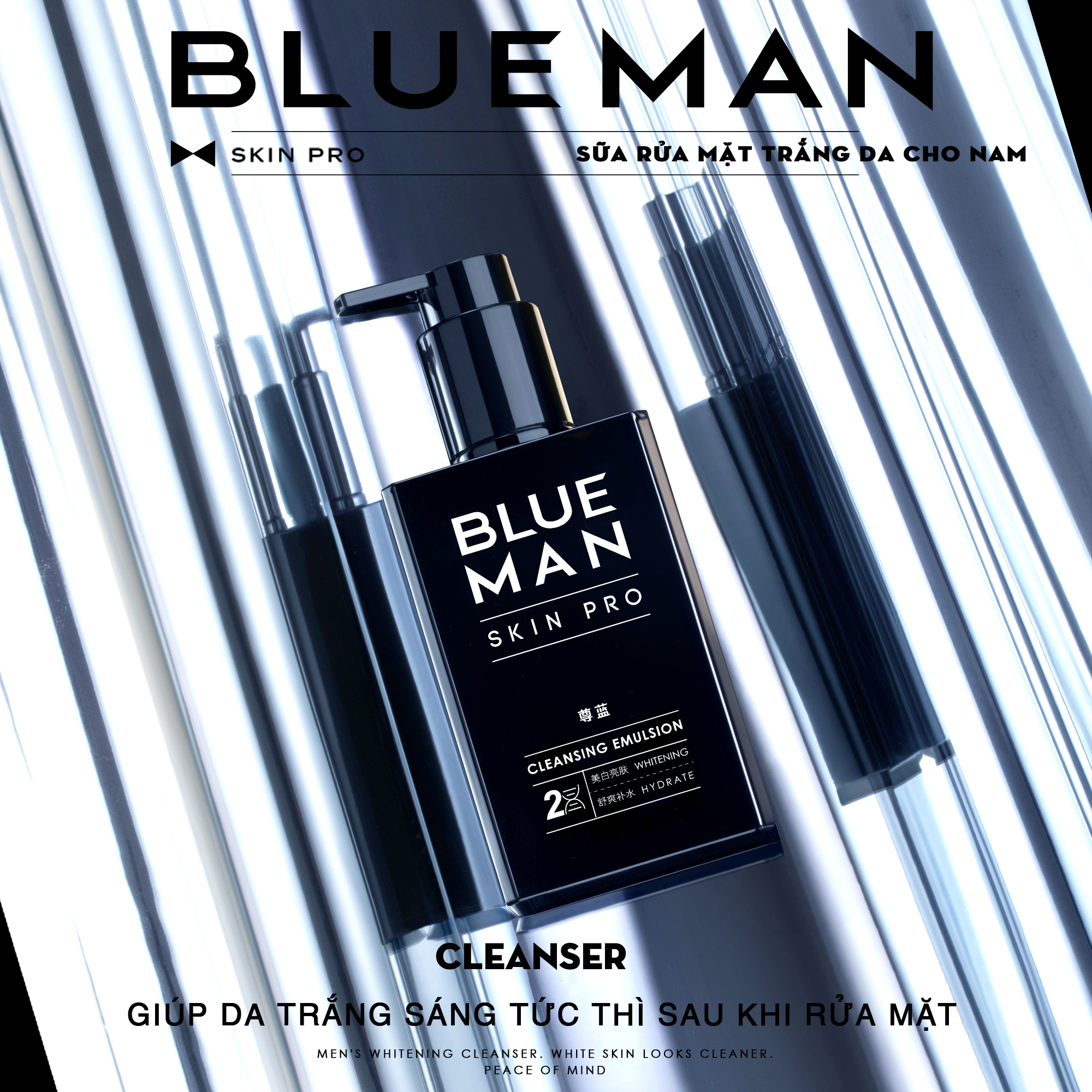 Sữa Rửa Mặt Nam Trắng Da BLUEMAN SkinPro Làm Sạch, Dưỡng Ẩm Dịu Nhẹ 170ml