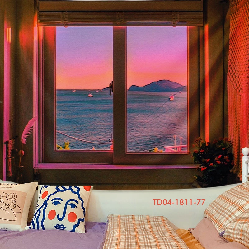 Tranh vải treo tường in 3d trang trí, ảnh backdrop chụp ảnh, cửa sổ , window